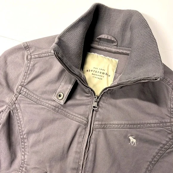 ABERCROMBIE AUTHENTIC VINTAGE GRAY COTTON BOMBER JUNIOR SIZE XL - Picture 7 of 10